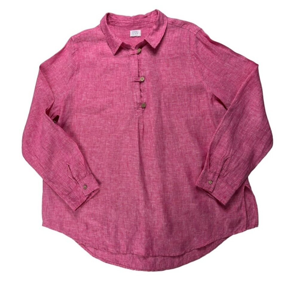 Sigrid Olsen Pink Linen Roll Tab Sleeve Beachy Coastal Lagenlook Tunic Size 1X - Picture 4 of 14